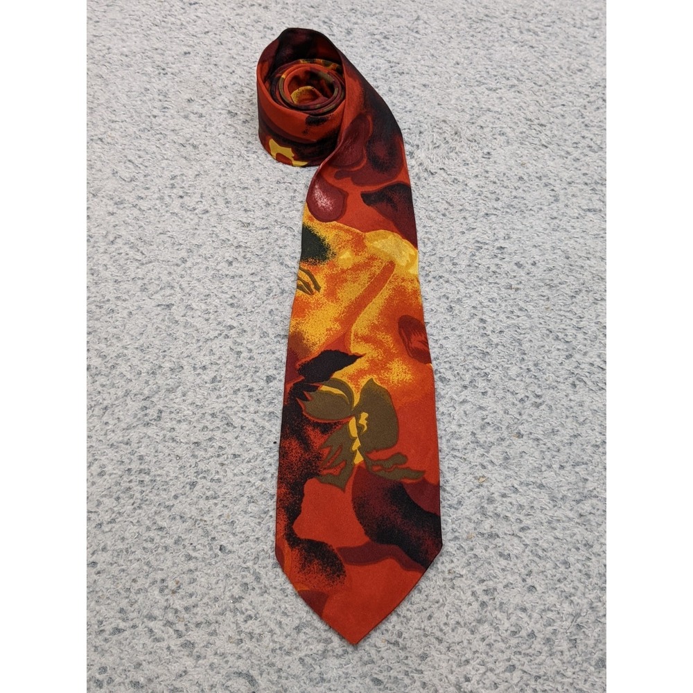 Vintage Pierre Cardin Abstract Floral Silk Tie Made in USA Bright Preppy Fire